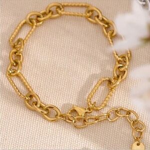 #45 18k Gold Oval Textured Chain Bracelet